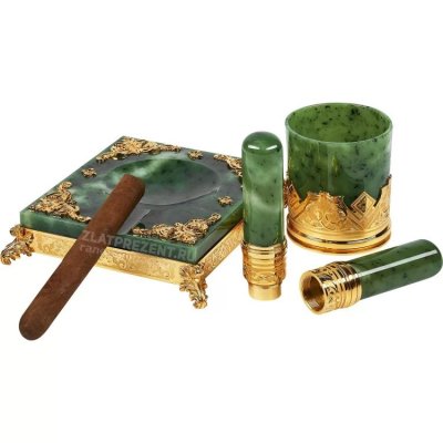 Bộ phụ kiện Cigar cao cấp đá ngọc bích quý Jade mạ vàng